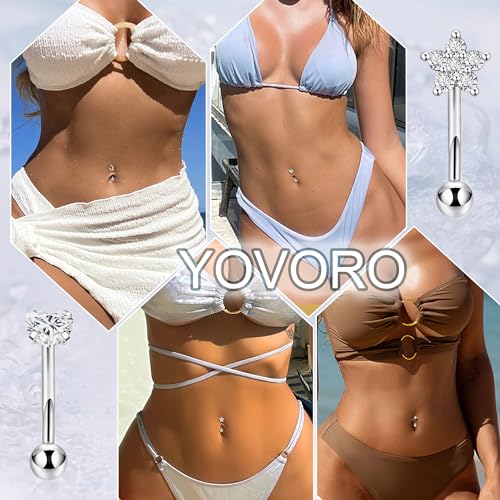 5Pcs 14G 316L Stainless Steel Small Belly Button Ring for Women Petite Navel Rings Tiny Hypoallergenic Belly Ring Cubic Zirconia Simple Belly Piercing Jewelry 6/8/10/12MM - color: Silver, size: Bar Length 8MM