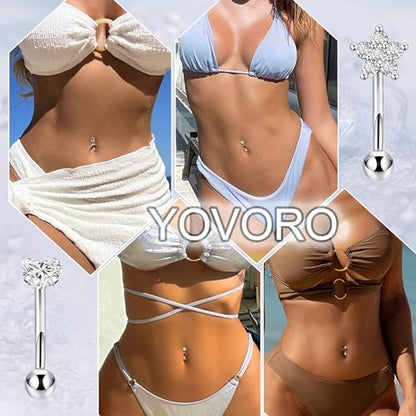 5Pcs 14G 316L Stainless Steel Small Belly Button Ring for Women Petite Navel Rings Tiny Hypoallergenic Belly Ring Cubic Zirconia Simple Belly Piercing Jewelry 6/8/10/12MM - color: Silver, size: Bar Length 12MM