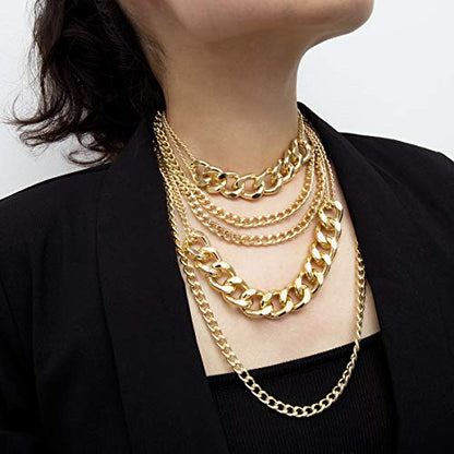CSIYANJRY99 Chunky Gold Necklaces for Women,Multilayer Punk 80s Hip Hop Necklace,Layered Cuban Link Chain Statement Necklace 90s Freaknik Outfit Accessories for Women - color: Gold