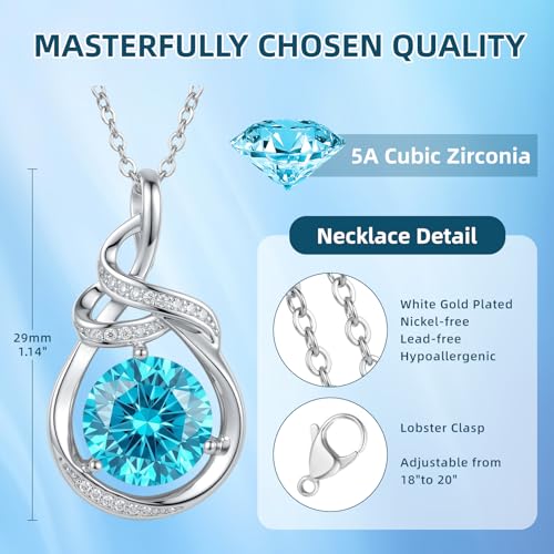 Teardrop Birthstone Necklace for Women 14K Gold/White Gold Elegant Ribbon Pendent Anniversary Love Birthday Gifts for Mom Women, 18"+2" Inches - color: White Gold-12-Dece Birthstone