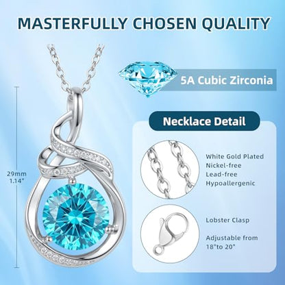 Teardrop Birthstone Necklace for Women 14K Gold/White Gold Elegant Ribbon Pendent Anniversary Love Birthday Gifts for Mom Women, 18"+2" Inches - color: White Gold-12-Dece Birthstone