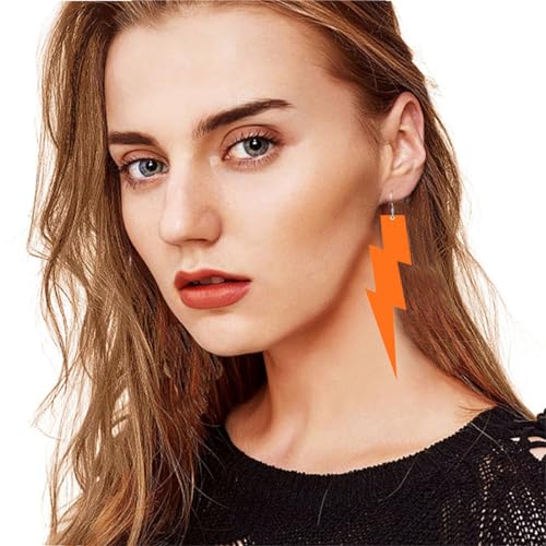 ONLYJUMP Acrylic Exaggerated Lightning Earrings Statement Punk Retro Geometric Delicate Neon Personalized Earrings Accessory Jewelry for Women - color: Exaggerated Orange