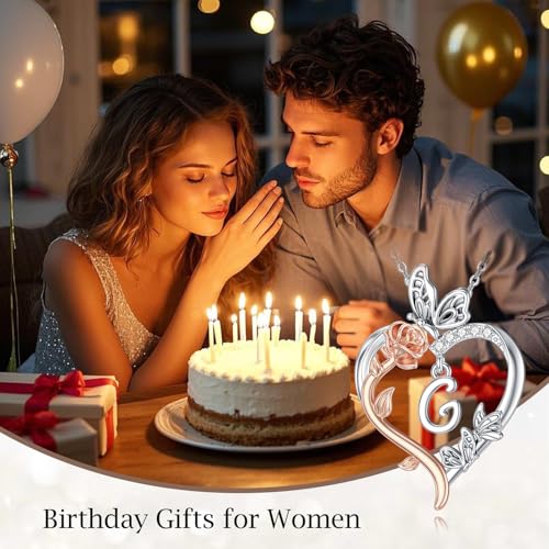 TOUPOP Gifts for Women Her 925 Sterling Silver Rose Heart Initial Necklace Butterfly Heart Jewelry Anniversary Birthday Gifts for Wife Girlfriend Mom - color: G Initial