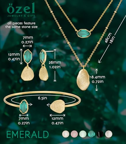 OZEL – Women’s Gold Cuff Bracelets – 18K Gold Plated Textured Bangles with Multi-Color Crystal & Rhinestone Accents – Layered Stacking Jewelry - color: Green