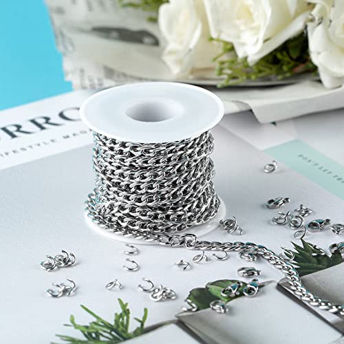 16.4 Feet Stainless Steel Curb Chains 5mm Silver Twisted Links Necklace Chain Bulk Spool with Open Jump Rings Lobster Clasps for Women DLY Bracelet Jewelry Making - color: Twist_7.5x5mm