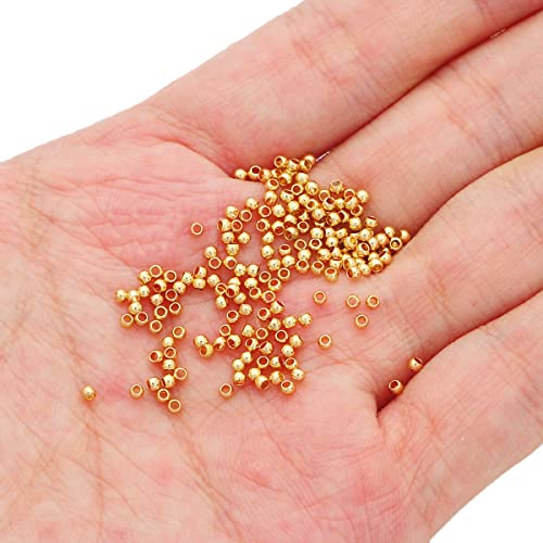 18K Gold Plated Round Spacer Beads 2mm 600pcs for Jewelry Making Findings Non Tarnish - color: 18K Gold, size: 2mm