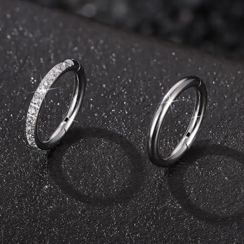 THUNARAZ 14G Hoop Belly Button Rings for Women CZ Clicker Navel Piercing | Surgical Stainless Steel Belly Navel Rings, Hoop Heart Butterfly Dangle Belly Piercing Jewelry - color: Silver Tone-Simple