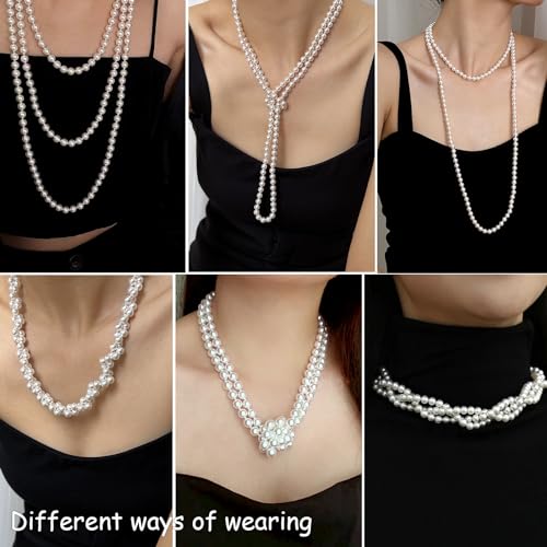 Zeffy Pearl Necklace 4MM/6MM/8MM Dainty Round Imitation Pearl Choker Necklace Wedding Pearl Necklace Delicate Jewelry for Women Simple Bridesmaid Jewelry Gifts - style: 8mm Long Pearl necklace(70")