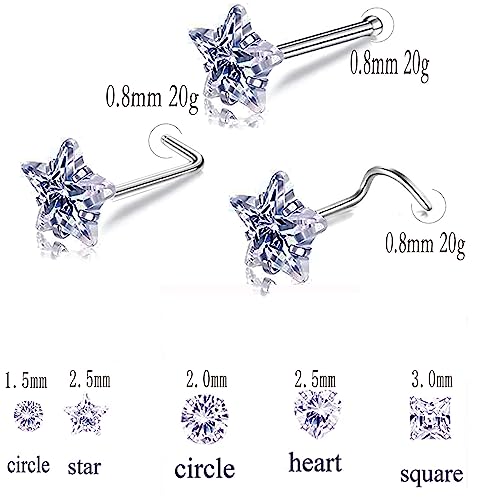 Nose Rings & Studs - 18g, 20g, 22g 14K Gold Bone Nose Studs for Women in Titanium Steel - color: 20g 5pcs Silver Screw Shaped G23 Titanium