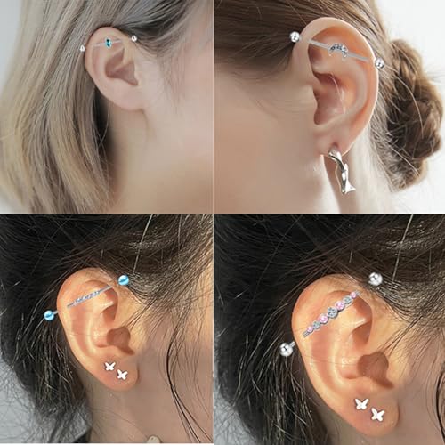 TIANCI FBYJS 7-16pcs 14G Stainless Steel Industrial Piercing Barbell Earring Cartilage Body Jewelry 38mm 1&1/2 Inch Industrial Piercing Bar for Women Men Snake Chain Dangle - color: silver new 16pcs
