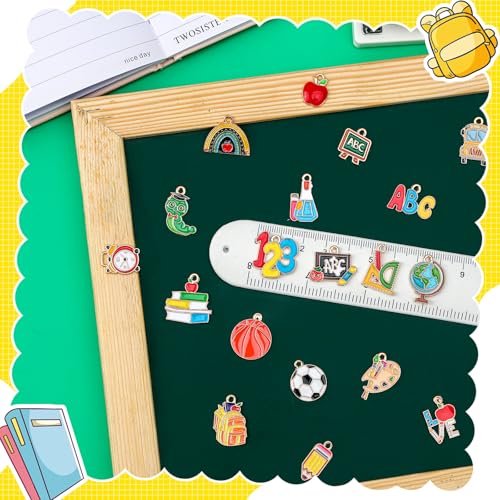 MARFOREVER 40 Pcs/20 Pairs Back to School Charms for Jewelry Making | Teacher Charms for Jewelry Making, First Day of School Enamel Pencil Book Blackboard Pendants, DIY Bracelet Necklace Earrings - style: School