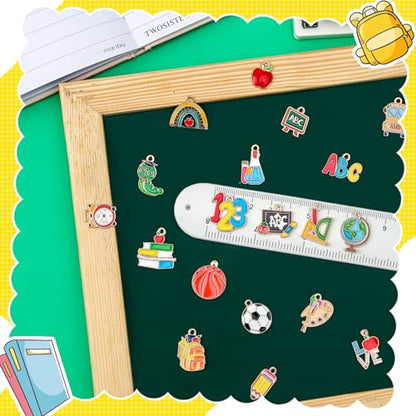 MARFOREVER 40 Pcs/20 Pairs Back to School Charms for Jewelry Making | Teacher Charms for Jewelry Making, First Day of School Enamel Pencil Book Blackboard Pendants, DIY Bracelet Necklace Earrings - style: School
