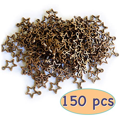 Heather's cf Star Charms for Jewelry Making Silver Tibetan Star Moon Snowflake Pendants Non Tarnish Metal Earring Charm for Bracelets Necklaces Earrings DIY Jewelry Making Supplies - color: Copper Star - 150Pcs