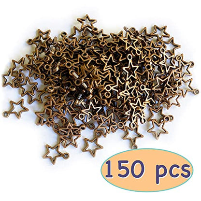 Heather's cf Star Charms for Jewelry Making Silver Tibetan Star Moon Snowflake Pendants Non Tarnish Metal Earring Charm for Bracelets Necklaces Earrings DIY Jewelry Making Supplies - color: Copper Star - 150Pcs