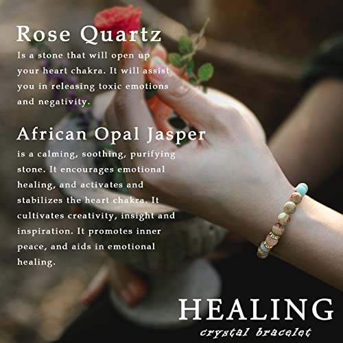 Healing Bracelet For Women Anxiety Beaded Bracelets Jewelry Healing Stone Crystal Bracelet Stress Relief Yoga Beads Chakra Bracelets Gifts For Women pink - color: african Opal