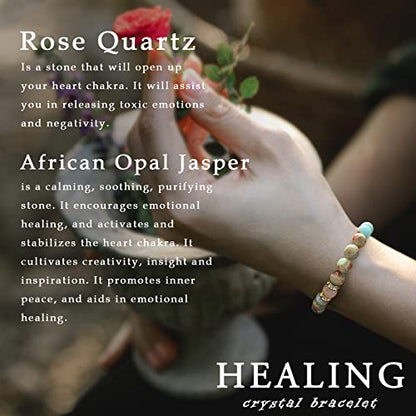 Healing Bracelet For Women Anxiety Beaded Bracelets Jewelry Healing Stone Crystal Bracelet Stress Relief Yoga Beads Chakra Bracelets Gifts For Women pink - color: african Opal