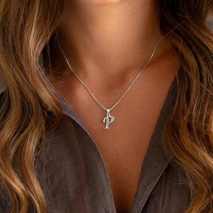 Initial Necklace for Women, 14K Gold Silver Plated Box Chain Letter Pendant, Trendy Name Necklace, Dainty Personalized Charm Jewelry Gift for Her - color: Silver, style: P