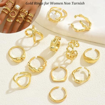 Chunky Stackable Rings Set for Women Non Tarnish Adjustable Open Stacking Knuckle Ring Chunky Joint Finger Midi Rings Pack Dainty Simple Statement Jewelry - style: A-12pcs