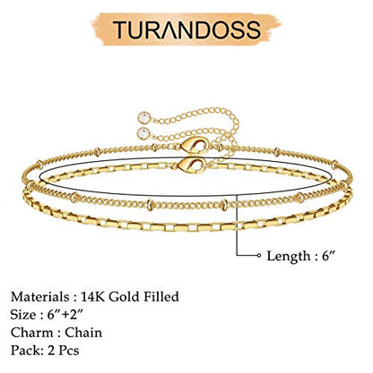 Dainty Gold Bracelets for Women, 14K Gold Plated Adjustable Layered Beads Bracelet Cute Evil Eye Oval Chain Pearl Bar Turtle Gold Bracelets for Women Jewelry - style: Layered Chain