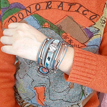 GelConnie Leather Wrap Bracelet Boho Cuff Bracelets Crystal Leather Bracelet Magnetic Multi Strand Bracelets Bohemian Bracelet Leather Wristbands Bangle Jewelry for Women Teen Wife Mother - color: leather bracelet