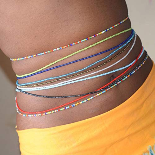 African Waist Beads for Women Belly Beaded Waist Chain | Beach Waist Chain Jewelry 10PCS Layered Bead Belly Chain Elastic Rave Body Accessories