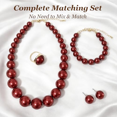 Pearl Jewelry Set for Women Pearl Necklace and Earring Set Bridal Jewelry Set for Wedding Elegant Pearl Jewelry - color: A1：SET-4-Burgundy