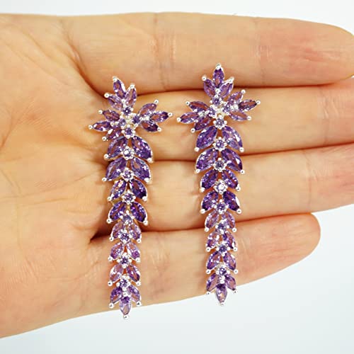Earrings Holy Stud Earrings for Girls/Women, Sliver Gold Wedding Earrings for Bridesmaids - color: Long Floral|Silver