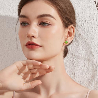 Jiamiaoi 18K White Gold Plated Opal Earrings s925 Sterling Silver Opal Stud Earrings Hypoallergenic Earring Studs For Women Men, 6mm-8mm Options - color: g-green yellow, size: 7mm