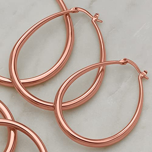 Milla Oval Hoop Earrings for Women | Elegant Polished 14K Gold, Rose Gold or Silver Plated Hoops with Secure Latch Closure, Hypoallergenic & Lightweight - color: Rose Gold Plated / 1.8 in - SMALL