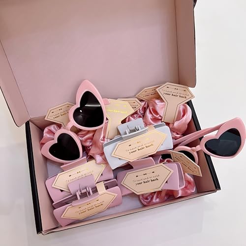 Bridesmaid Scrunchies Proposal Gifts Bachelorette Hair Claws Clips women heart sunglasses for Wedding Party Favors (Beige) - color: Beige