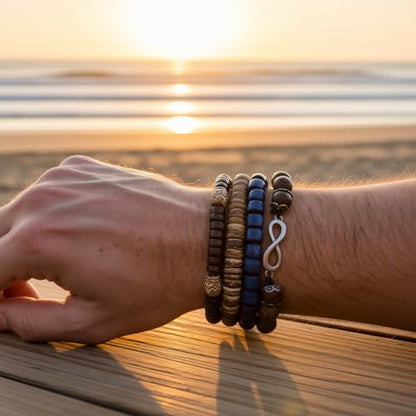 43pcs Boho Hippie Wooden Beads Bracelets unisex for Men and Woman, Gothic Punk Braclets Adjustable, Vintage Beaded Bracelet Set Style for Woman & Men Trendy, Pulseras, Stretch Bracelets Metal Set Wood Bangles Wristbands