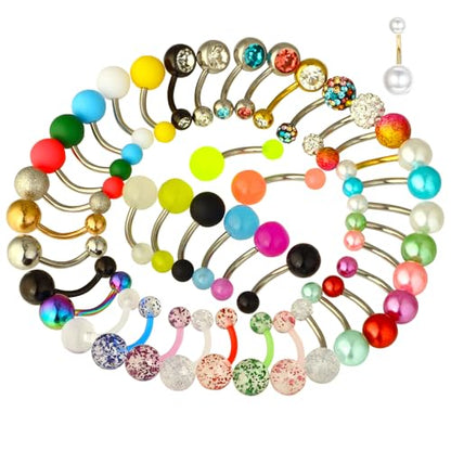 42-12Pcs 14G Surgical Stainless Steel Belly Button Rings for Women hypoallergenic Simple Acrylic Glow In Dark Cute Belly Rings Navel Piercing Jewelry Pack for Women - color: JL82-42pcs