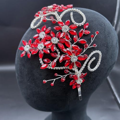 Rhinestone Bride Headband, Wedding Headpiece for Brides, Bridal Hair Accessories(Red) - color: Red