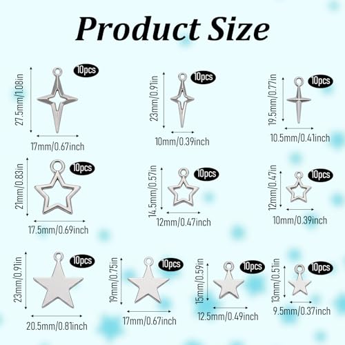 100PCS Silver Tibetan Star Charms,Metal Hollow Pentagram Pendants Tibetan Star Pendant Hollow Celestial Stars Charms Tibetans Style Alloy Pendants for Necklace Earring Bracelet Craft Jewelry Making
