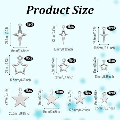 100PCS Silver Tibetan Star Charms,Metal Hollow Pentagram Pendants Tibetan Star Pendant Hollow Celestial Stars Charms Tibetans Style Alloy Pendants for Necklace Earring Bracelet Craft Jewelry Making
