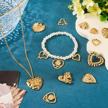Craftdady 11Pcs Stainless Steel Tiny Heart Charms 18K Gold Plated Sweet Love Heart with Sunflower Charm Bulk for Jewelry Making Charms Christmas Valentine Day Gift Craft Supplies（Golden）