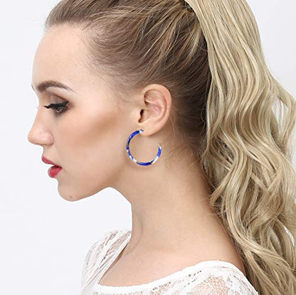 6-12 Pairs Leopard Hoop Earings Lightweight - Bohemia Statement Hoops Acrylic Resin Round Circle Stud Earring Set - Drop Dangle Ecetate Earrings Green Pink Red for Women