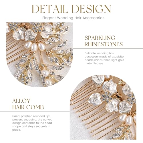 Wedding Hair Pieces, Rhinestone Bridal Hair Accessories | Handmade Gold Hair Comb for Bridesmaids Banquets Balls Formal Events - color: Gold