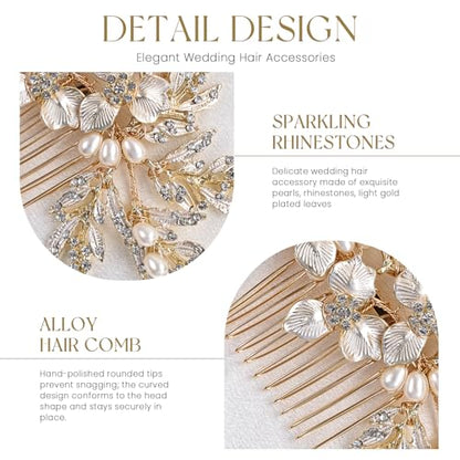 Wedding Hair Pieces, Rhinestone Bridal Hair Accessories | Handmade Gold Hair Comb for Bridesmaids Banquets Balls Formal Events - color: Gold