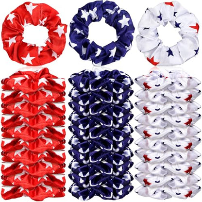80 Pcs Red White Blue Patriotic Satin Hair Scrunchies for Women 4th of July Silk Hair Ties 250th Anniversary Elastic Bands Ropes Ponytail Holder Independence Day Party - style: Patriotic