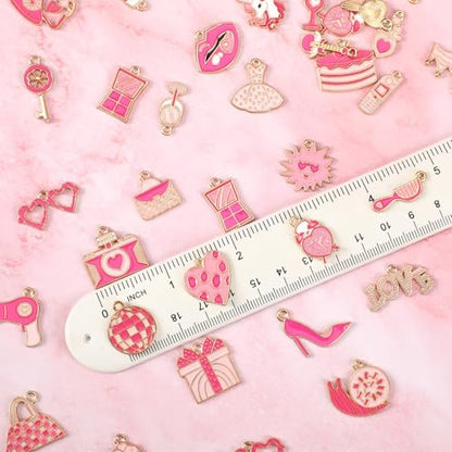 SANNIX 110Pcs/55 Pairs Pink Charms, Valentine Charms for Jewelry Making | Valentine Pendants for Bracelets, Necklaces Earrings Craft Making, Party Supplies Gift - style: Pink Charms