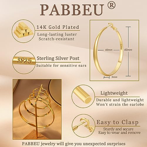 925 Sterling Silver Hoop Earrings Hypoallergenic Large Thin Hoops Earring | Lightweight Big Silver Hoops Hypoallergenic Large Hoop Earring for Women Sensitive Ears Oversize Hoops 30/40/50/60/70mm - color: 60mm Gold