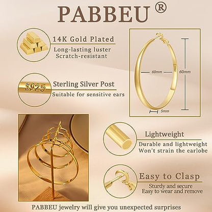 925 Sterling Silver Hoop Earrings Hypoallergenic Large Thin Hoops Earring | Lightweight Big Silver Hoops Hypoallergenic Large Hoop Earring for Women Sensitive Ears Oversize Hoops 30/40/50/60/70mm - color: 60mm Gold