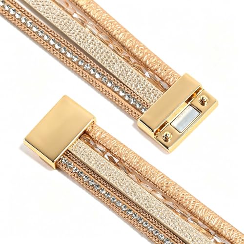 Wrapped Bracelets for Women,Leather Boho Bracelets for Women - color: Beads-Cream