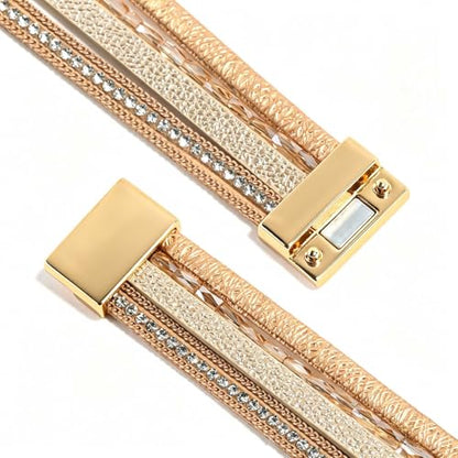 Wrapped Bracelets for Women,Leather Boho Bracelets for Women - color: Beads-Cream