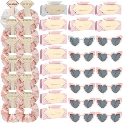 Bridesmaid Scrunchies Proposal Gifts Bachelorette Hair Claws Clips women heart sunglasses for Wedding Party Favors (36pcs White&Pink) - color: 36pcs White&pink