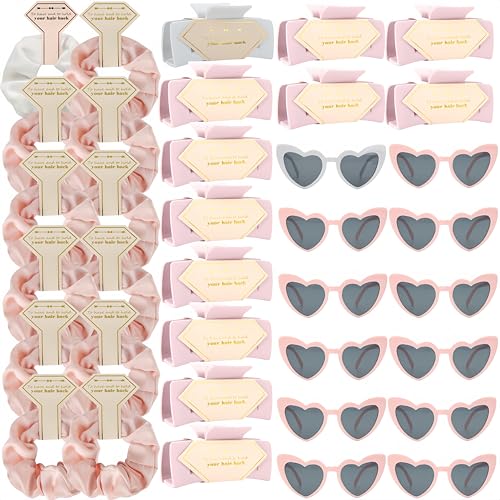 Bridesmaid Scrunchies Proposal Gifts Bachelorette Hair Claws Clips women heart sunglasses for Wedding Party Favors (36pcs White&Pink) - color: 36pcs White&pink