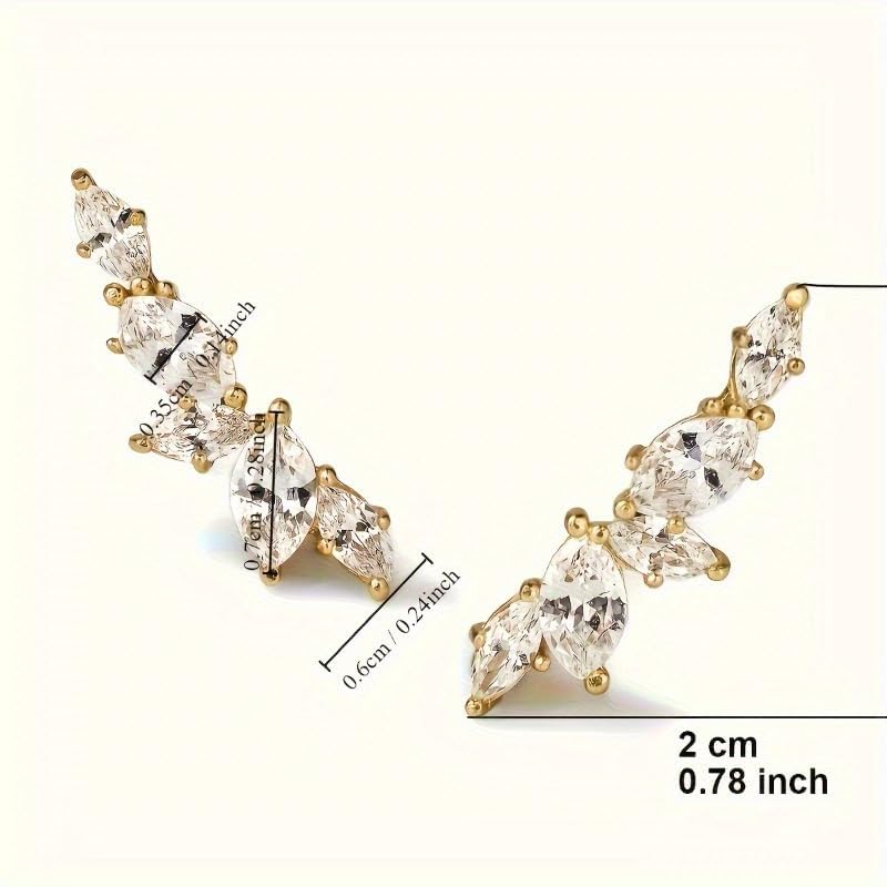 1 Pair Marquise Zirconia Ear Climber Stud Earrings for Women Daily Casual Clip Earrings Jewelry - color: Gold