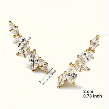 1 Pair Marquise Zirconia Ear Climber Stud Earrings for Women Daily Casual Clip Earrings Jewelry - color: Gold
