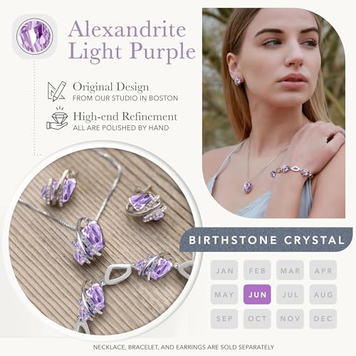 Gifts for Women, Wish Stone Stud Earrings with Birthstone Crystals, 18K Rose Gold Plated or Silver-tone - color: 206-June-Alexandrite Light Purple-Silvertone